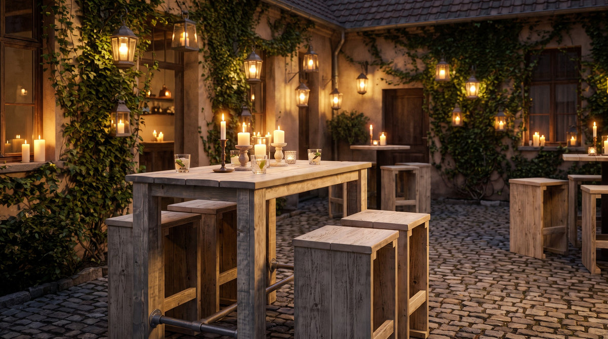 Bauholz Barhocker 1 – Einsatzbeispiel am Abend