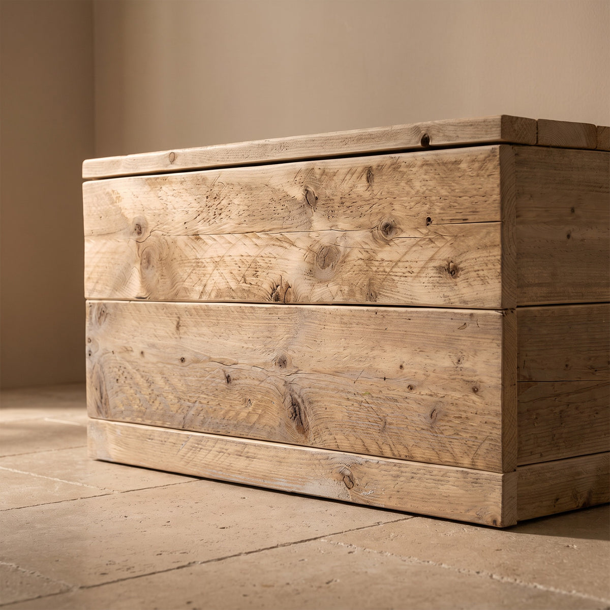 Bauholz Loungetruhe – Detailansicht Gestell
