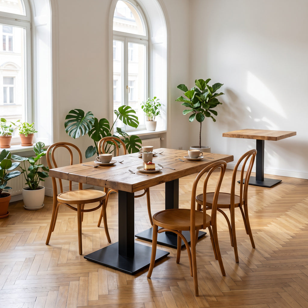 Holzstuhl Kaffeehaus – Einsatzbeispiel am Tag