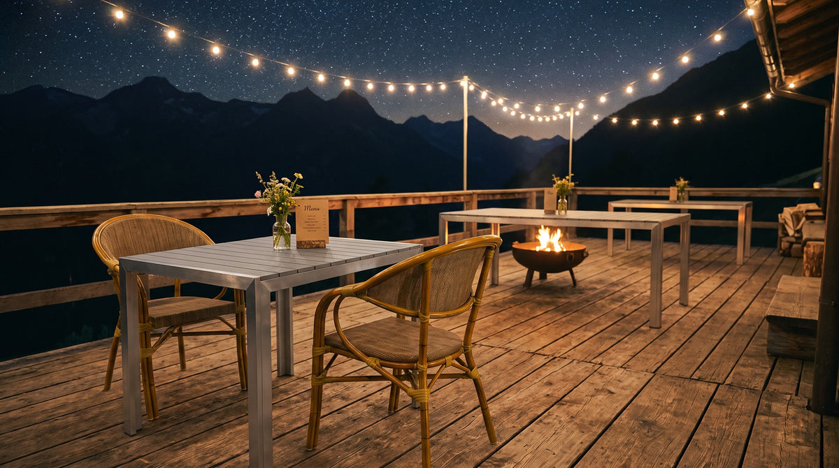 Terrassenstuhl Janus – Einsatzbeispiel am Abend