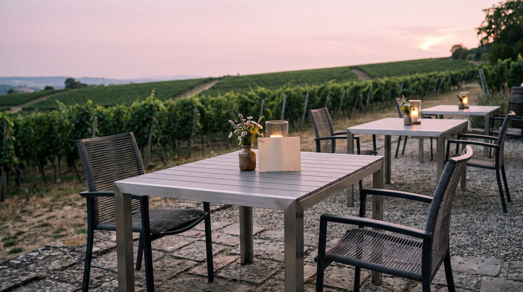 Terrassenstuhl Kallisto – Einsatzbeispiel am Abend