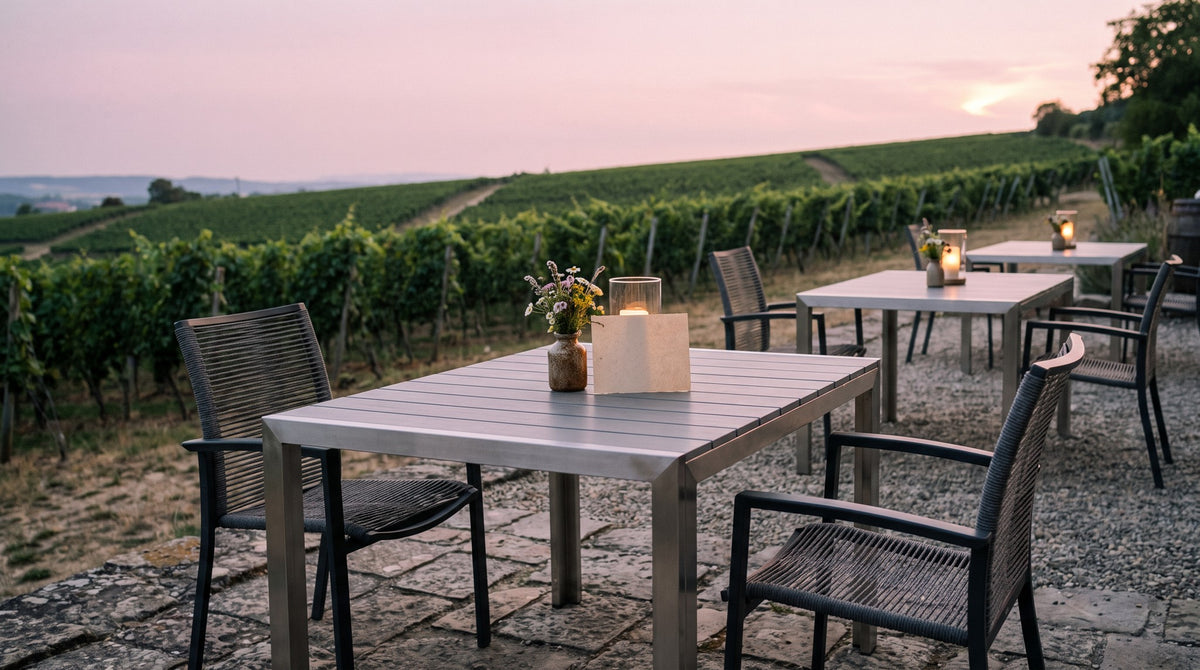 Terrassenstuhl Kallisto – Einsatzbeispiel am Abend