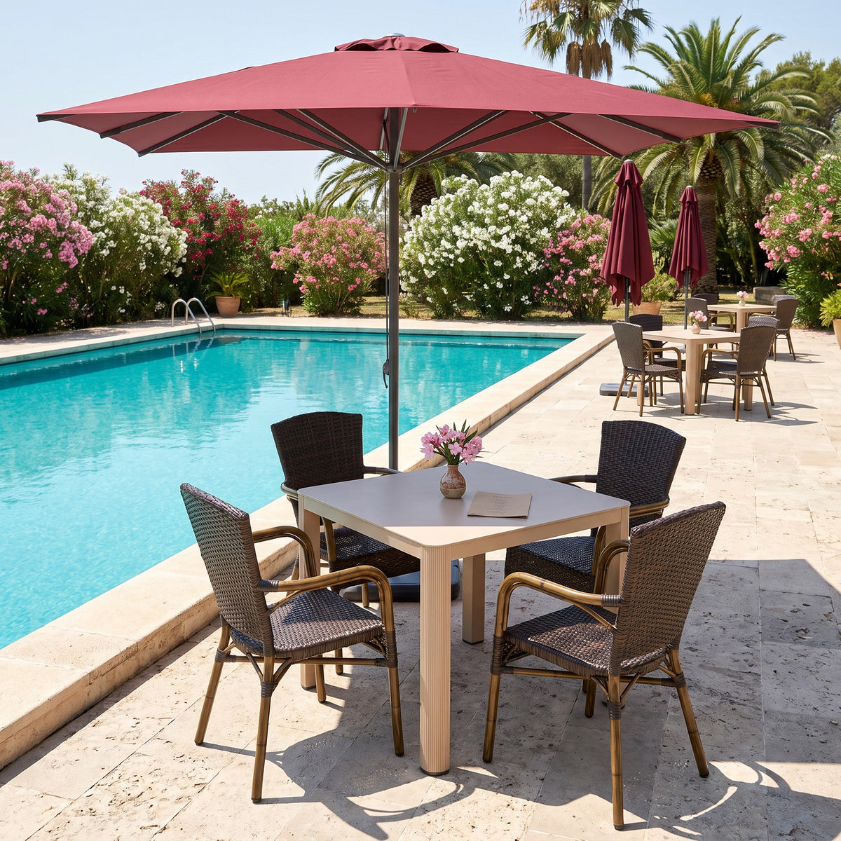 Terrassenstuhl Spring de Luxe mocca – Einsatzbeispiel Hotelterrasse