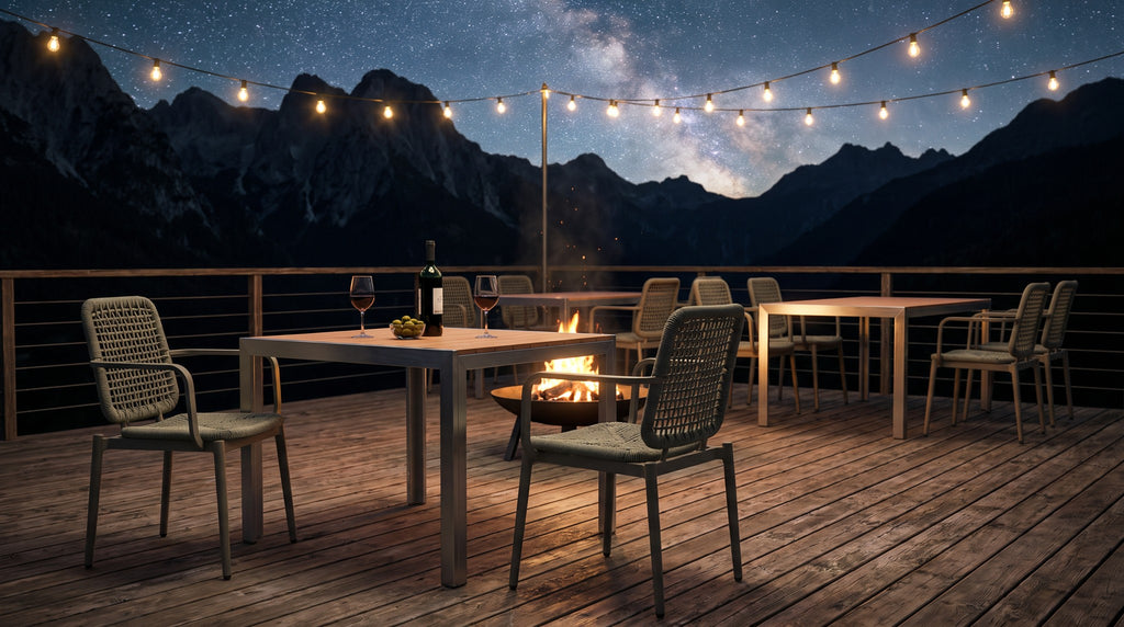 Terrassenstuhl Thebe – Einsatzbeispiel am Abend